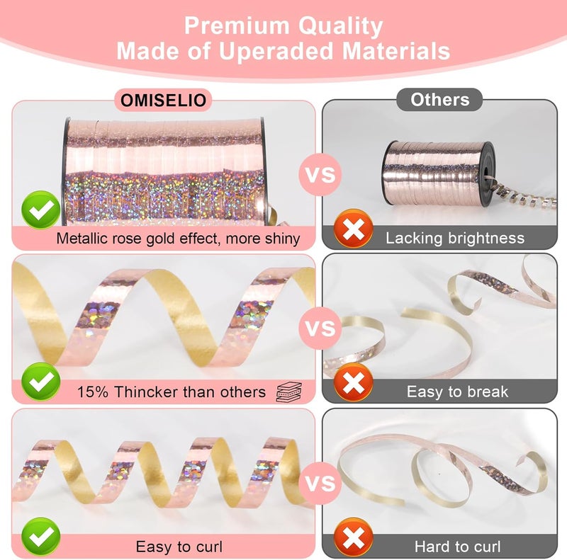 OMISELIO Rose Gold Curling Ribbon - 500 Yard Shiny Metallic Curling Ribbon for Gift Wrapping, Balloons, Birthdays & Parties - Image 4